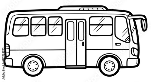 A simple black and white illustration of a passenger bus, ready for travel.