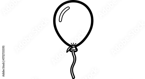 A simple black and white illustration of a single floating balloon with a string.