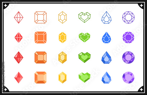 Diamond Icon collection. Rainbow jewelry icons set. Vector illustration