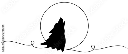 A wolf roaring at night in line art style for halloween day