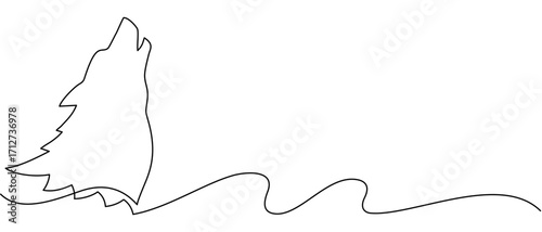 A wolf roaring at night in line art style for halloween day