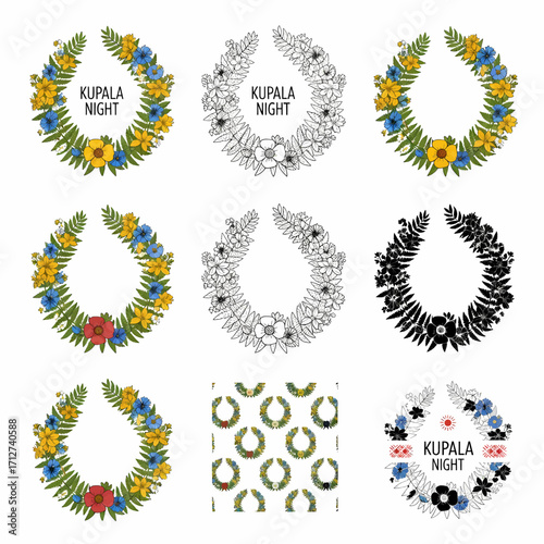 Kupala Night Celebration Floral Wreath Designs and Festive Patterns