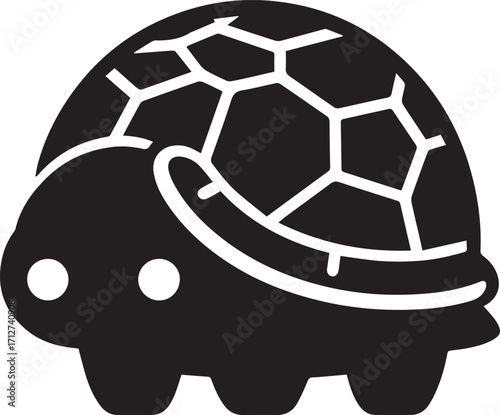 Cute simple black silhouette turtle icon with white shell pattern ready to crawl