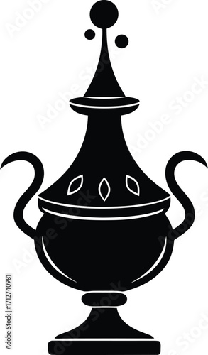 Elegant Black Silhouette of a Decorative Urn with Lid and Handles on white background