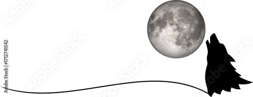 Silhouette of a roaring wolf against a full moon