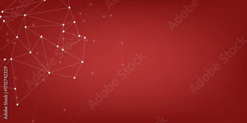 Abstract  vector on red background. Elegant background for business presentations. Lines, point, plane in 3D space.Cryptocurrency fintech network blockchain and programming concept.