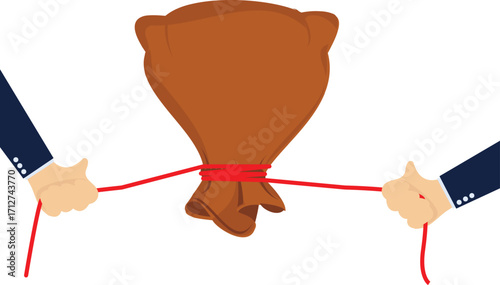Two people compete for wealth in a tug of war

