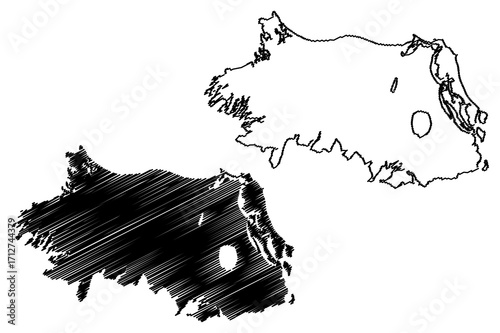 Middle Caicos island (Turks and Caicos Islands, Cenrtal America, Caribbean islands, British Overseas Territory) map vector illustration, scribble sketch map