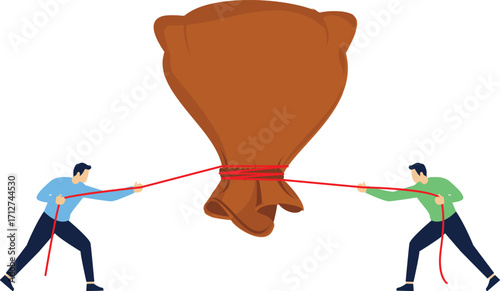 Two people compete for wealth in a tug of war

