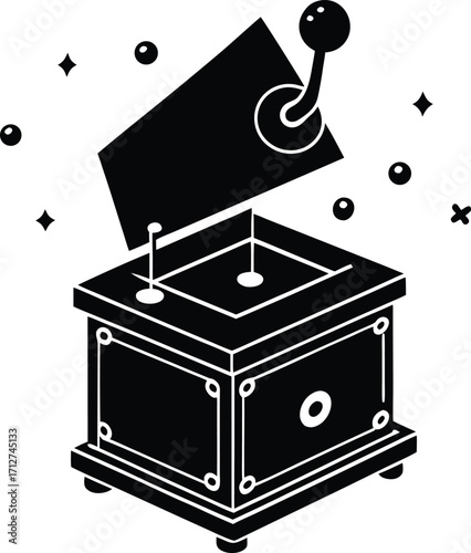 Mysterious Jack in the Box with Sparkling Magic and Surprise on white background