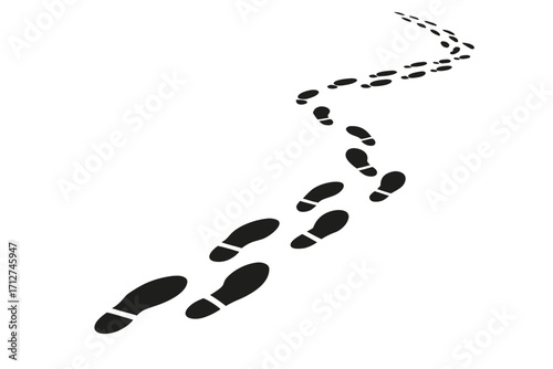 Footprint pathway leading through snow in a minimalistic landscape illustration with a sense of adventure and exploration 
