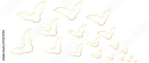 A swarm of bats in gold line art style