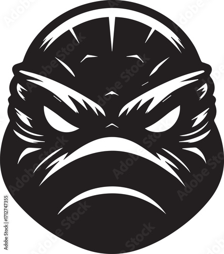 Intimidating black and white snake head emblem design tribal style fierce reptile
