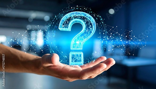 Hand holding a digital question mark