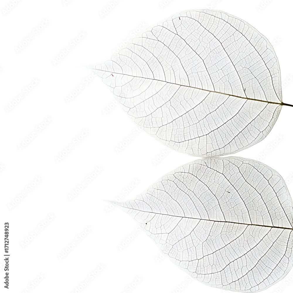 Obraz premium Minimalist White Skeleton Leaves with Soft Reflection isolated on transparen background (PNG)
