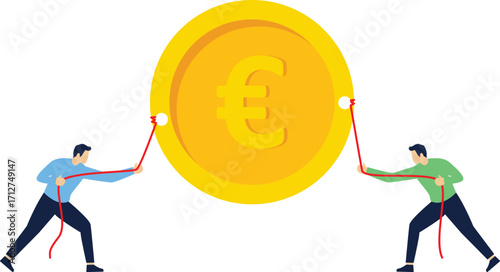Two people in a tug of war for the euro

