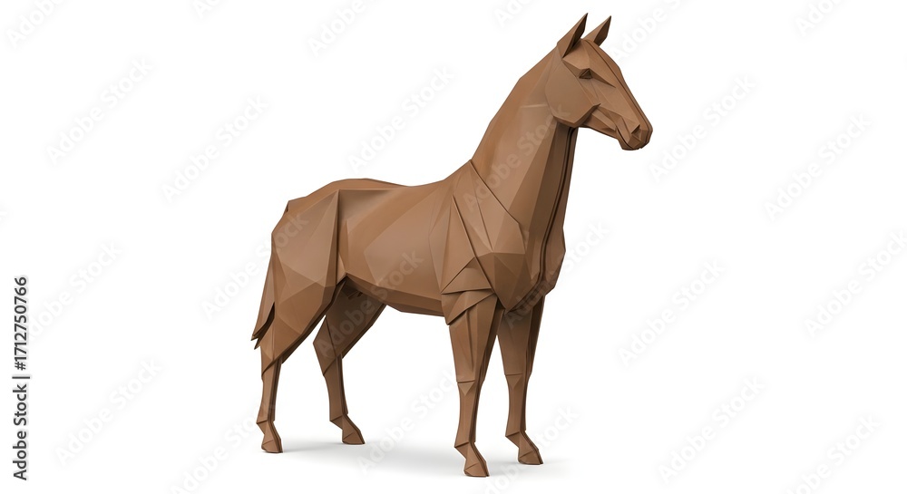Fototapeta premium Low-Poly Brown Horse 3D Model Render.