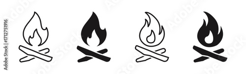 Campfire vector icon. Bonfire vector design concepts. Fire flame with logs icon