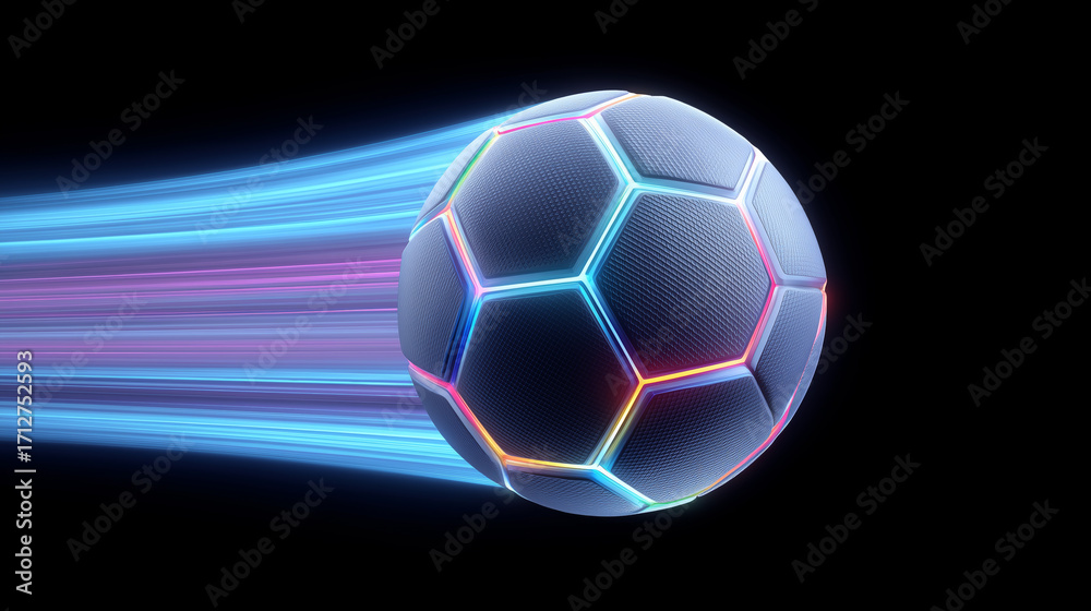 Obraz premium Colorful Neon Soccer Ball with Light Trails 