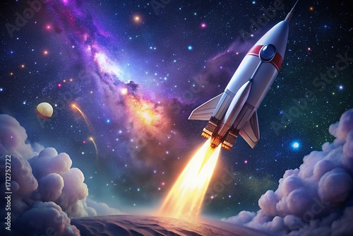 Wallpaper Mural Rocket launching into a vibrant nebula filled with stars Torontodigital.ca