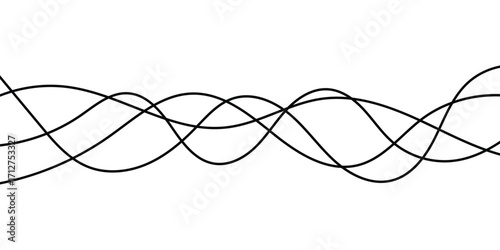 Thin line wavy background on white background.  Flowing wave line background on white page. Rippled isolated abstract wavey background icons. Graphical abstract curved wave icon set. 