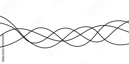Thin line wavy background on white background.  Flowing wave line background on white page. Rippled isolated abstract wavey background icons. Graphical abstract curved wave icon set. EPS 10. 