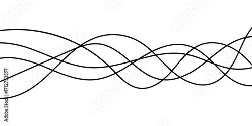 Thin line wavy background on white background.  Flowing wave line background on white page. Rippled isolated abstract wavey background icons. Graphical abstract curved wave icon set. EPS 10. 