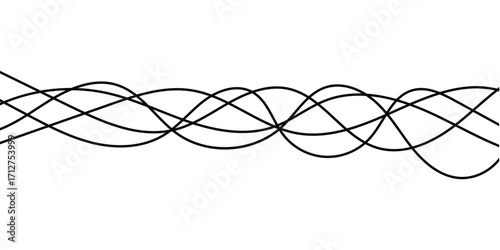 Thin line wavy background on white background.  Flowing wave line background on white page. Rippled isolated abstract wavey background icons. Graphical abstract curved wave icon set. EPS 10. 