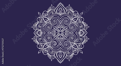 An Intricate White Mandala on a Purple Background - A Symbol for Meditation, Spirituality, and Yoga.