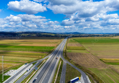 Fototapete Aerial view of the A3 Transylvania highway between the cities of Targu Mures and
