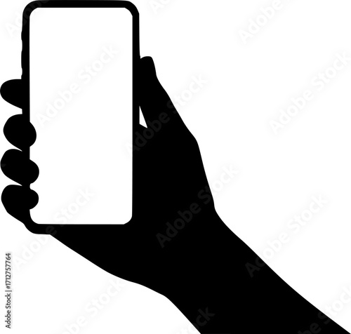 Hand holding mobile phone device silhouette vector illustration
