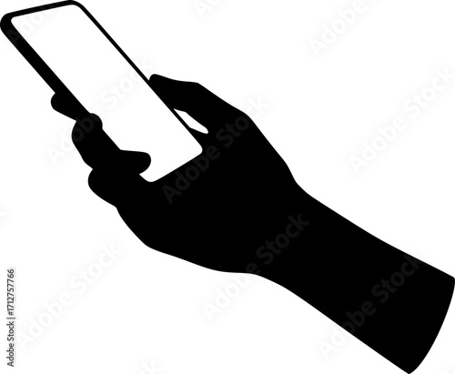 Hand holding mobile phone device silhouette vector illustration
