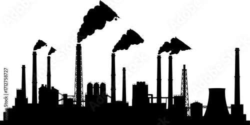 Factory industrial complex pollution plant silhouette vector illustration
