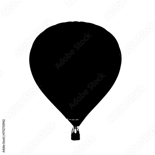 Black hot air balloon silhouette flying isolated on white background