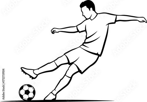 Soccer player kicking ball action sport game silhouette vector illustration
