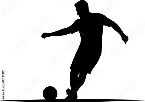 Soccer player kicking ball action sport game silhouette vector illustration
