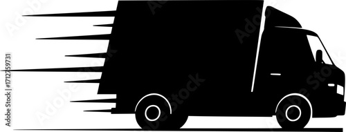 Delivery truck fast moving transport service silhouette vector illustration
