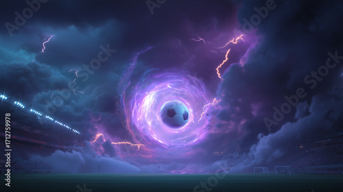 Glowing Soccer Ball in Stormy Sky