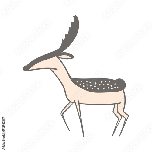 Charming hand-drawn illustration of a graceful fallow deer with prominent antlers. A minimalist and stylized wildlife animal drawing, isolated on a clean white background for design projects