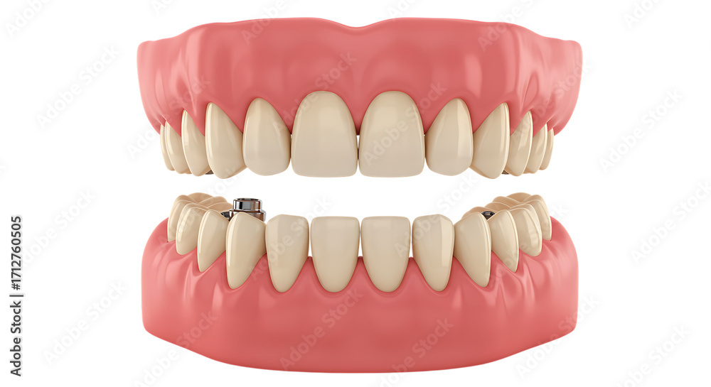 Fototapeta premium Realistic human dental model showing a complete set of upper and lower dentures isolated on white background