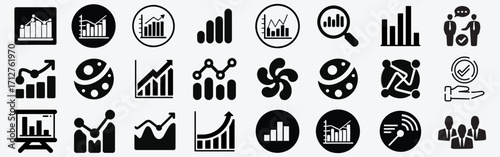  Set of Statistics, Reports, and Business Analysis Icons .Containing strengths, weaknesses, opportunities, threats, advantage, assessment, framework, strategy, planning, project . vector set 
