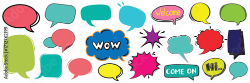 Set of speech bubbles. communication concept, Speak bubble text, vector set of flat message bubbles show chat bubble or dialog boxes on white background. vector 