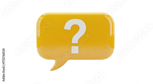 Isolated glossy golden yellow speech bubble with question mark for social media or apps design