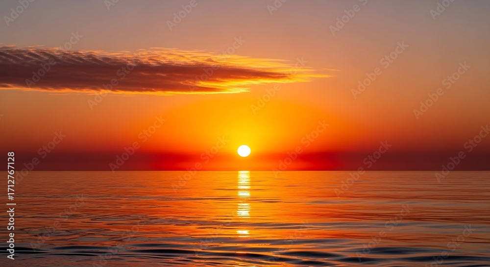 Fototapeta premium Vibrant Sunset Over Calm Ocean Water.