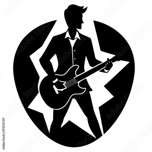 Black silhouette guitarist playing electric guitar