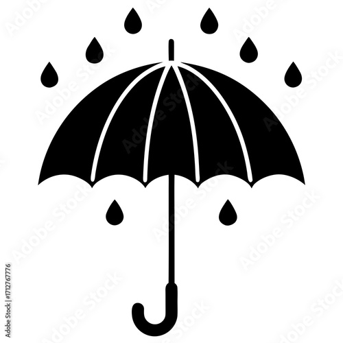 Black umbrella protecting from falling raindrops protection