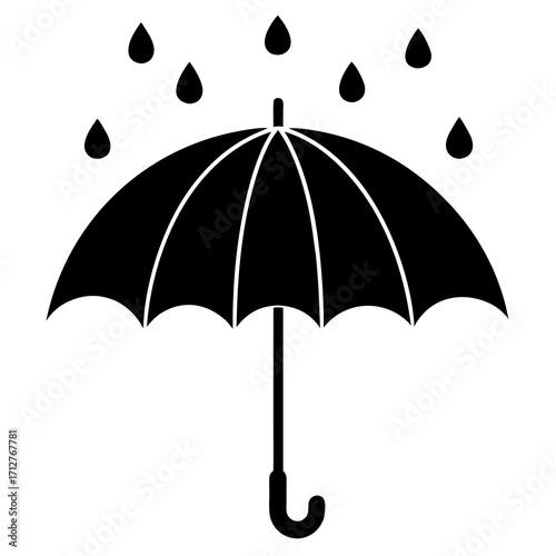 Black umbrella falling rain drops vector