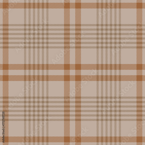 Seamless beige color check pattern. Repeating patern plaid. Checkered design for prints. Repeated tartan fabric. Vector scottish fabriс. Ekose texture. Madras flannel. Checker line. Stripe gingham