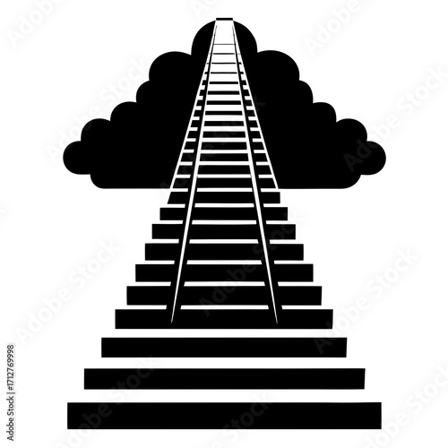 Tall staircase vanishing into clouds steps ascending
