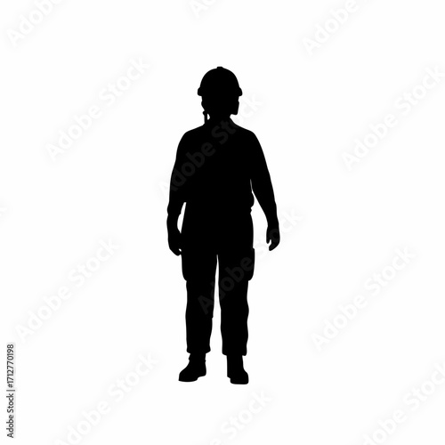 Silhouette of construction worker guiding tunnel segment installation isolated on white background